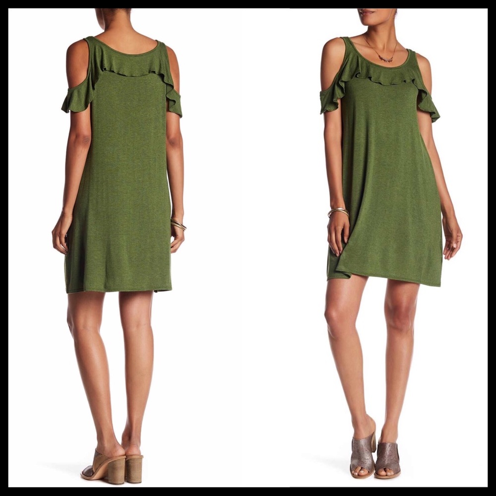 MAX STUDIO COLD SHOULDER RUFFLE KNIT MINI DRESS - Picture 2 of 6